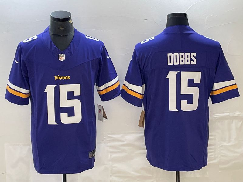 Men Minnesota Vikings 15 Dobbs Purple 2023 Nike Vapor F.U.S.E. Limited NFL Jerseys